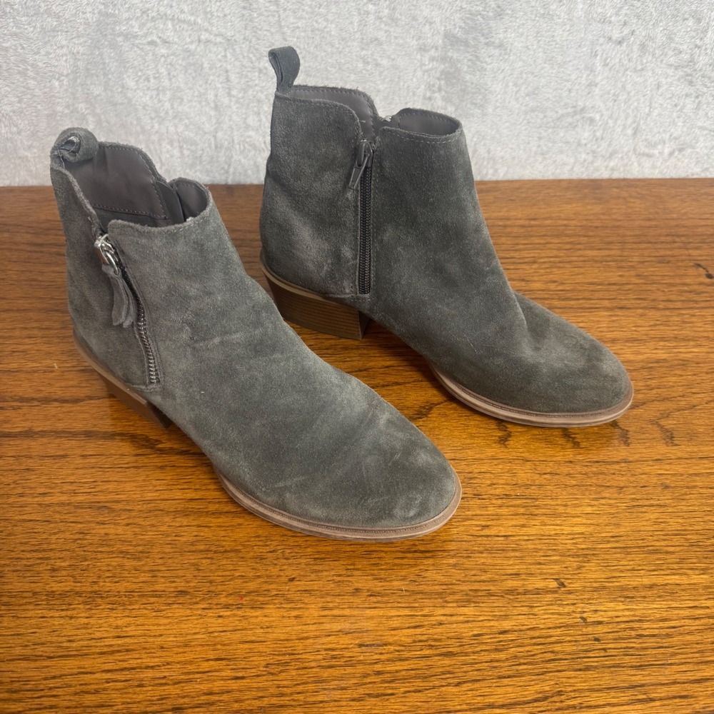 Kensie Womens Talynn Grey‎ Suede Ankle Boots Side Zip Block Heel Size 7.5